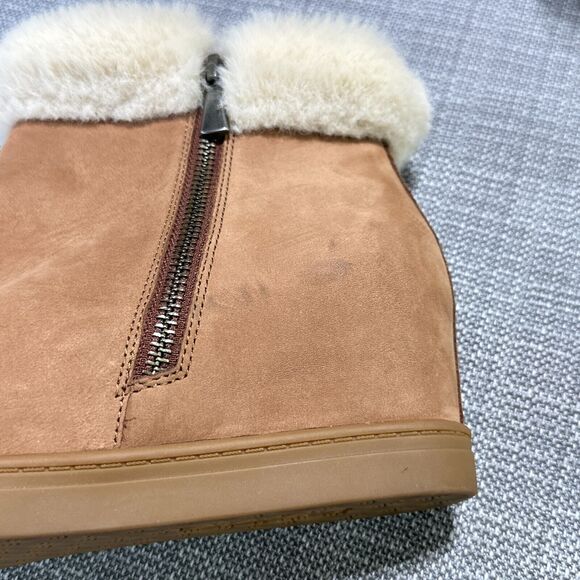 Linea Paolo Ankle Boots Womens size 9.5 Tan Top Faux Fur Hidden Wedge Side Zip - Picture 5 of 6